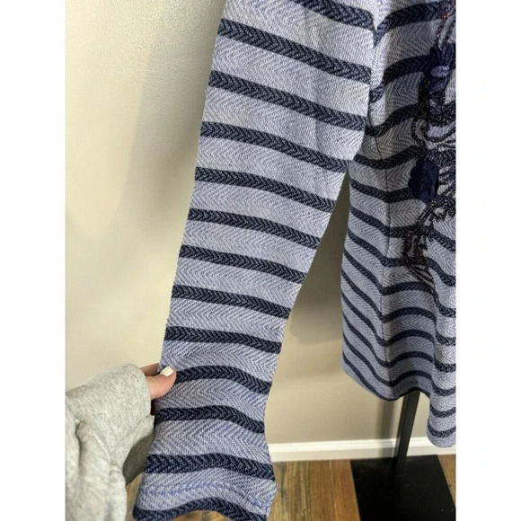 Soft Surroundings Blue Striped Shirt Embroidered Lace - Picture 3 of 9